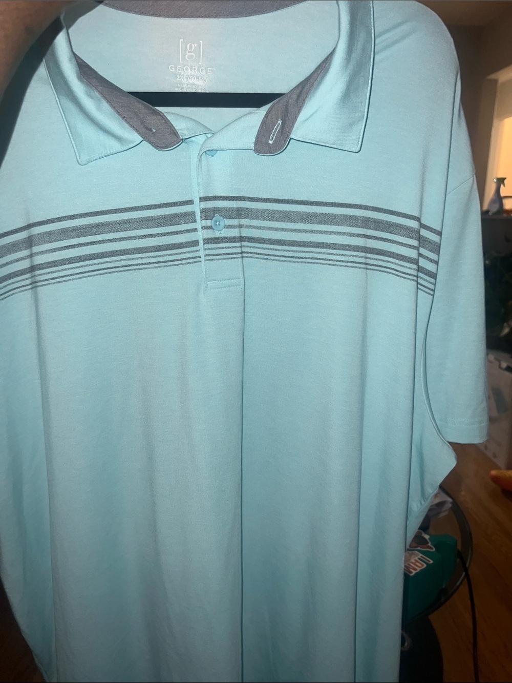 George Men's Aqua Polo with Gray Stripe Detail